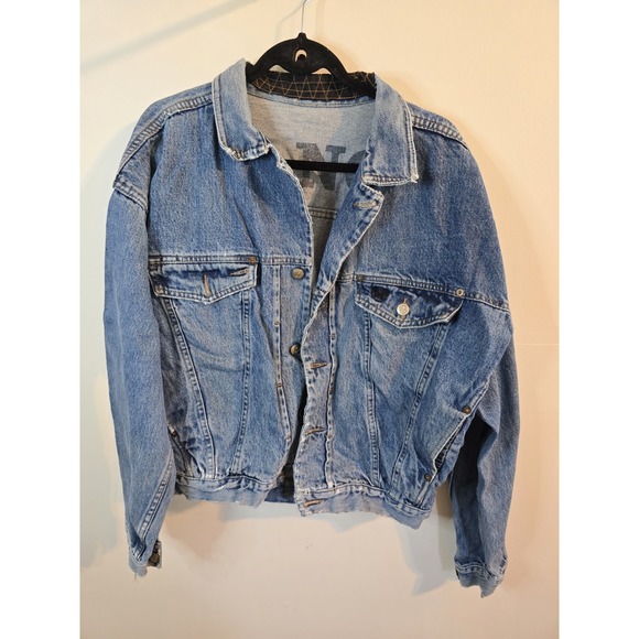 Vintage Denim Mango Motorcycle Jacket Large Cotton 80s-90s Grunge - Picture 1 of 9